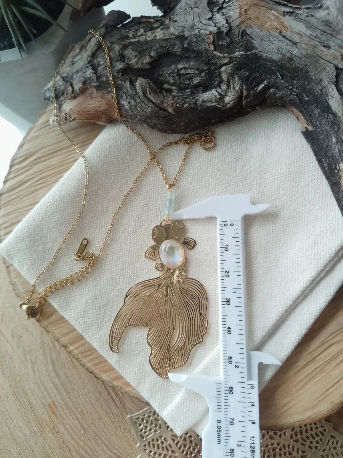 Collier poisson pierres de lune et aigue marine – photo 3